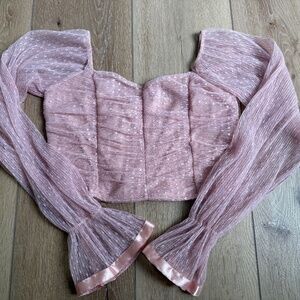 Lala Factory Women's Top with Sheer Long Sleeves